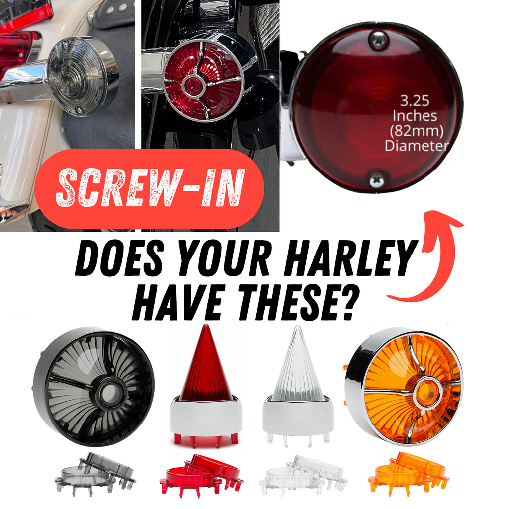 Cuztom Kraft Harley Davidson Turn Signal Lenses - Screw in Style for signal lenses.