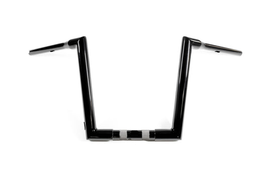 A pair of Factory 47 STR Miter Handlebar 12" Gloss Black on a white background.