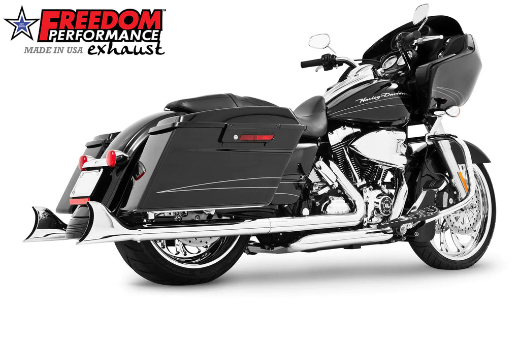 Enhance your 1995-2024 Harley Touring's performance with our Freedom Performance 2.5" Sharktail Exhaust System, boosting horsepower and torque.