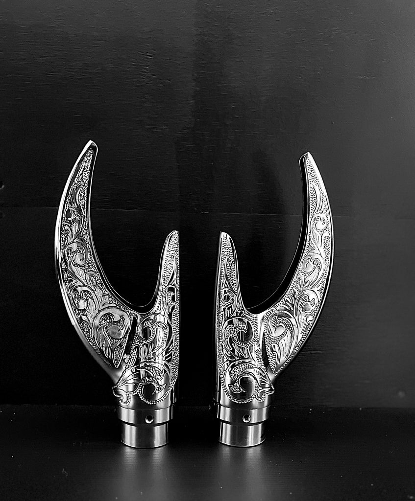 Two Reaper Exhaust Tips from Cuztom Kraft on a black background.