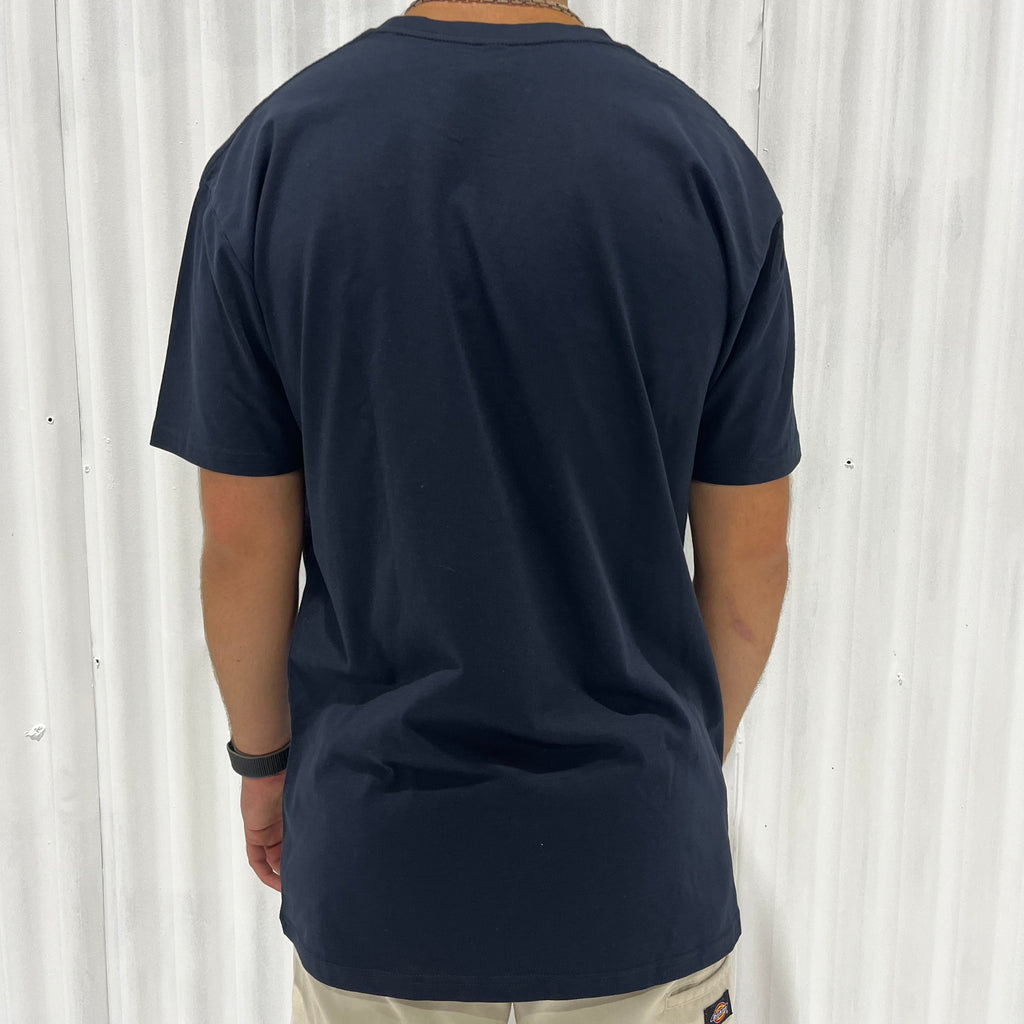 The back of a man wearing a Cuztom Kraft 'Signature' T-Shirt - Navy.