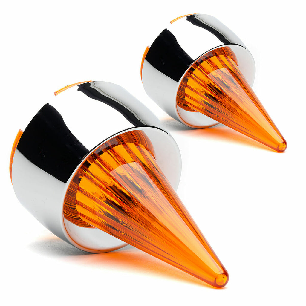 Two Harley Davidson Clip in Lenses - Supersonic / Chrome / Amber cones on a white background.