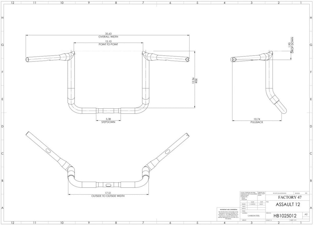 Assault Handlebar 12" Black - Cuztom Kraft