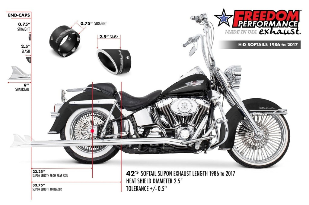 HARLEY SOFTAIL 2.5" CLASSIC SHARKTAIL TRUE - DUALS FULL SYSTEM Fits 1986 - 2006 or 2007 - 2017 - Cuztom Kraft