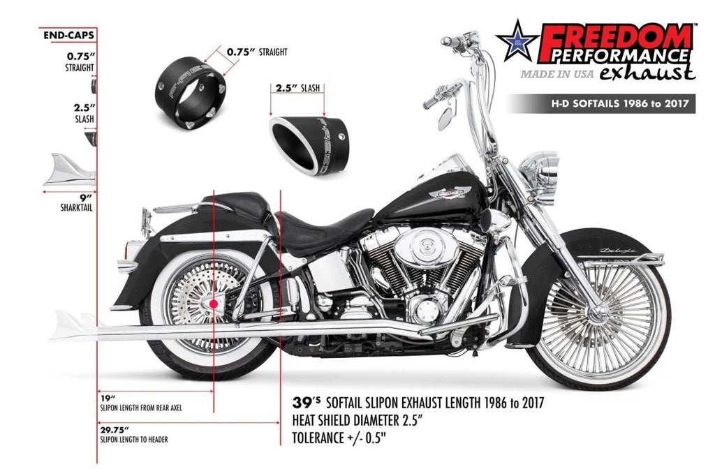 HARLEY SOFTAIL 2.5" CLASSIC SHARKTAIL TRUE - DUALS FULL SYSTEM Fits 1986 - 2006 or 2007 - 2017 - Cuztom Kraft