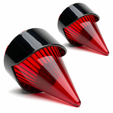 A pair of Harley Davidson Clip in Lenses - Afterburner / Black / Red cones on a white background, inspired by Harley Heritage and Road King models by Cuztom Kraft.
