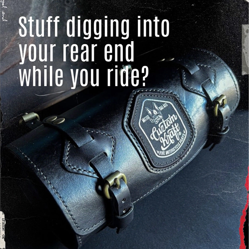 Stuff digging into your rear end while you ride? Try the Leather Roll Bag from Cuztom Kraft.
